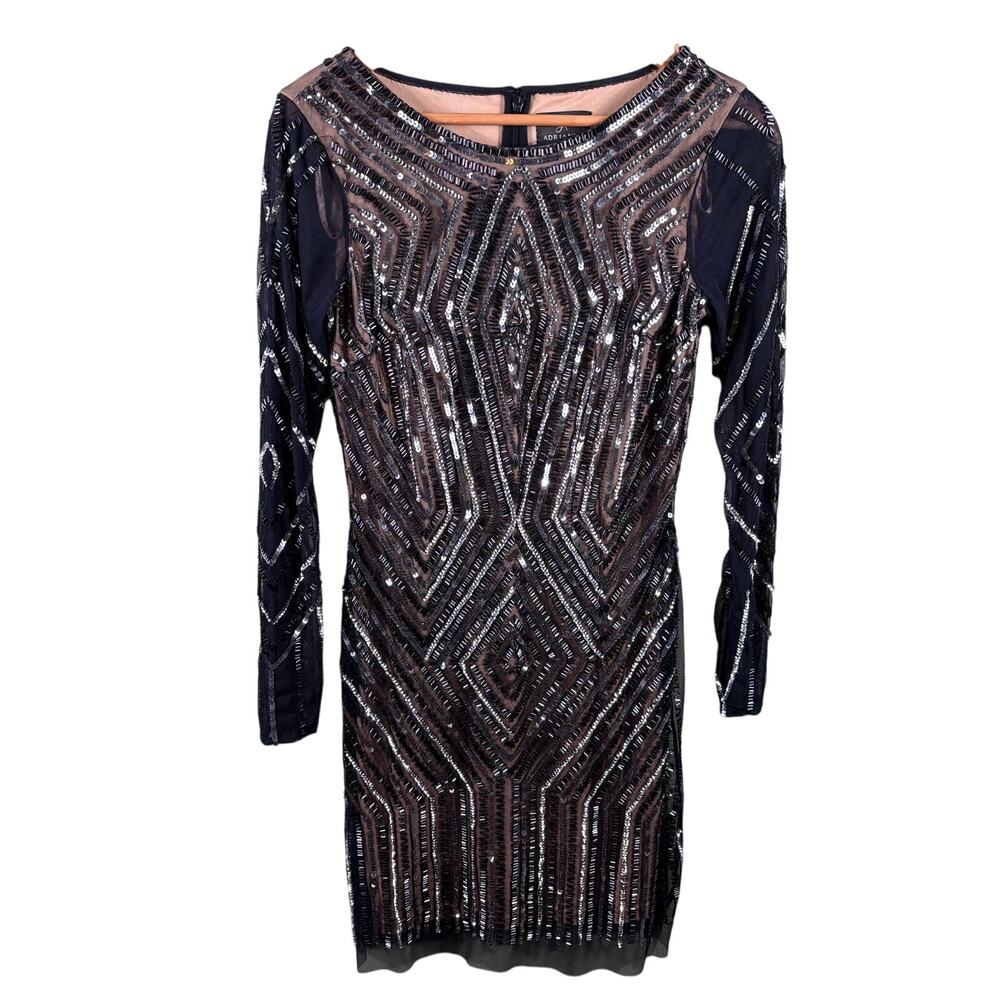 Adrianna Papell Women's Size‎ 5 Long Sleeve Beaded Cocktail Evening Sheath Dress